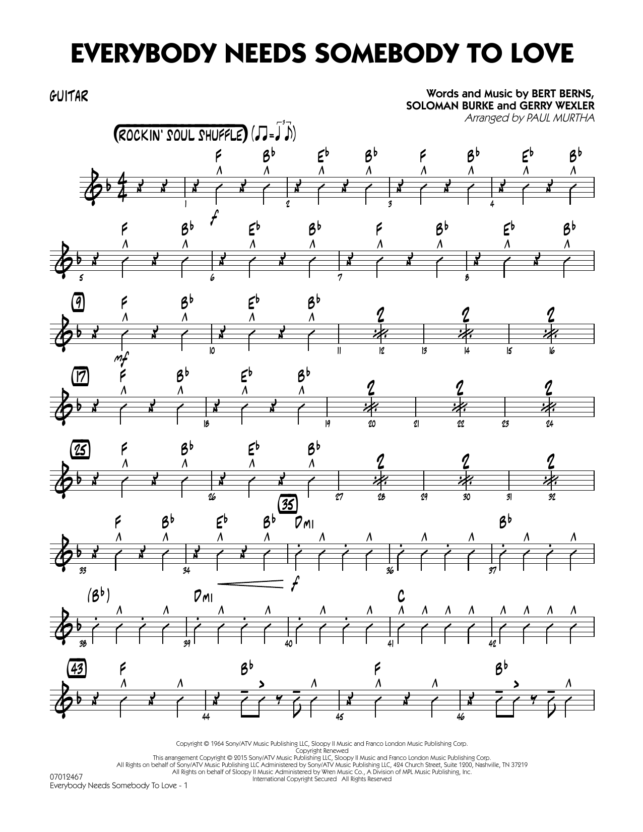 Paul Murtha Everybody Needs Somebody To Love Guitar Sheet Music Download Pdf Score 339681