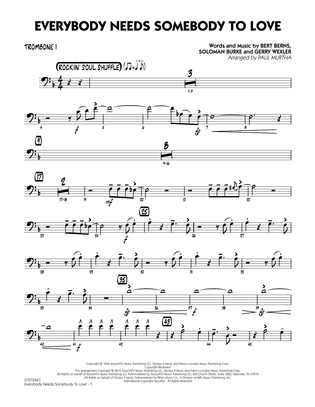 John Berry Everybody Needs Somebody To Love Trombone 1 Sheet Music Download Pdf Score 378169
