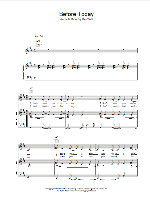 Everything But The Girl Before Today Sheet Music Notes & Chords for Piano, Vocal & Guitar (Right-Hand Melody) - Download or Print PDF Everything But The Girl Before Today Sheet Music Notes & Chords for Piano, Vocal & Guitar (Right-Hand Melody) - Download or Print PDF