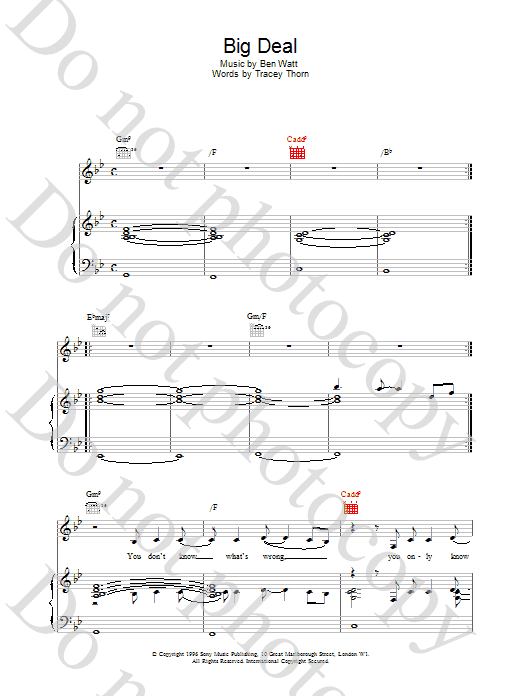 Everything But The Girl Big Deal Sheet Music Notes & Chords for Piano, Vocal & Guitar (Right-Hand Melody) - Download or Print PDF Everything But The Girl Big Deal Sheet Music Notes & Chords for Piano, Vocal & Guitar (Right-Hand Melody) - Download or Print PDF