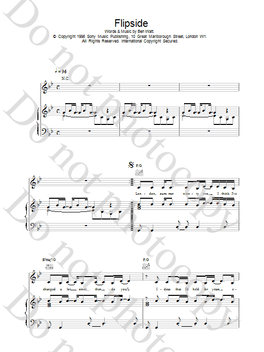 Everything But The Girl Flipside Sheet Music Notes & Chords for Piano, Vocal & Guitar (Right-Hand Melody) - Download or Print PDF