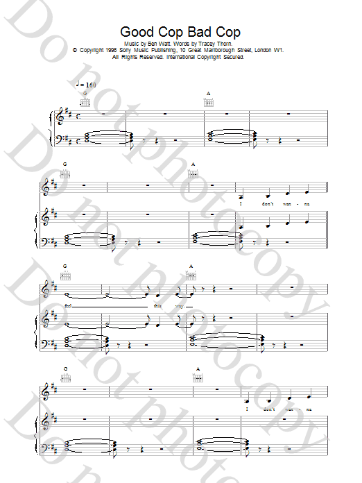 Everything But The Girl Good Cop Bad Cop Sheet Music Notes & Chords for Piano, Vocal & Guitar (Right-Hand Melody) - Download or Print PDF