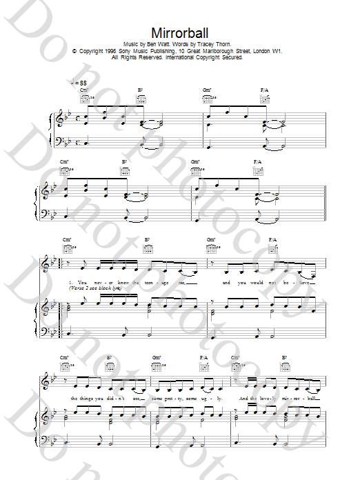 Everything But The Girl Mirrorball Sheet Music Notes & Chords for Piano, Vocal & Guitar (Right-Hand Melody) - Download or Print PDF