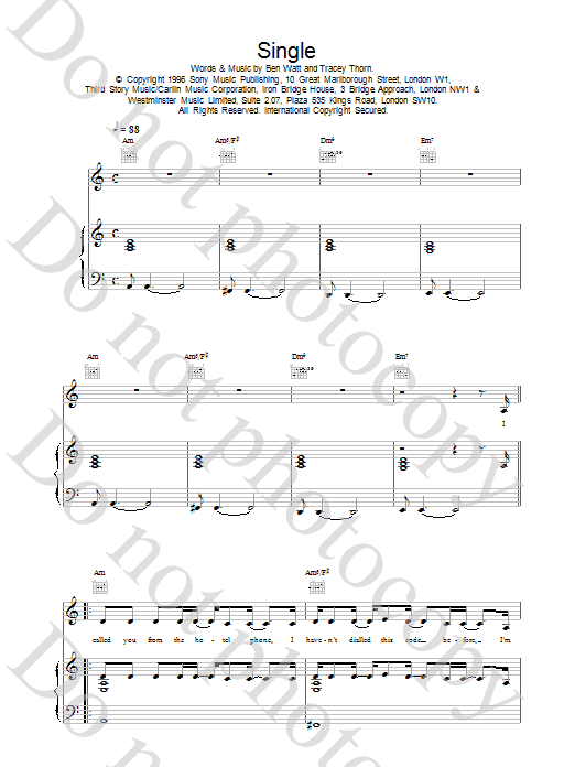 Everything But The Girl Single Sheet Music Notes & Chords for Piano, Vocal & Guitar (Right-Hand Melody) - Download or Print PDF Everything But The Girl Single Sheet Music Notes & Chords for Piano, Vocal & Guitar (Right-Hand Melody) - Download or Print PDF
