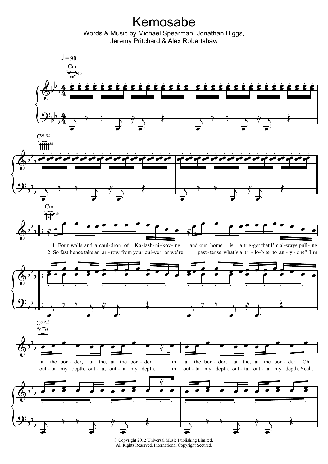 Everything Everything Kemosabe Sheet Music Notes & Chords for Piano, Vocal & Guitar (Right-Hand Melody) - Download or Print PDF
