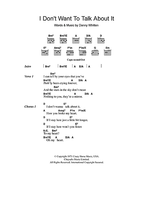Preview Everything But The Girl I Don't Want To Talk About It Pop sheet music, notes and chords for Piano, Vocal & Guitar, SKU: 33823 I Don't Want To Talk About It sheet music