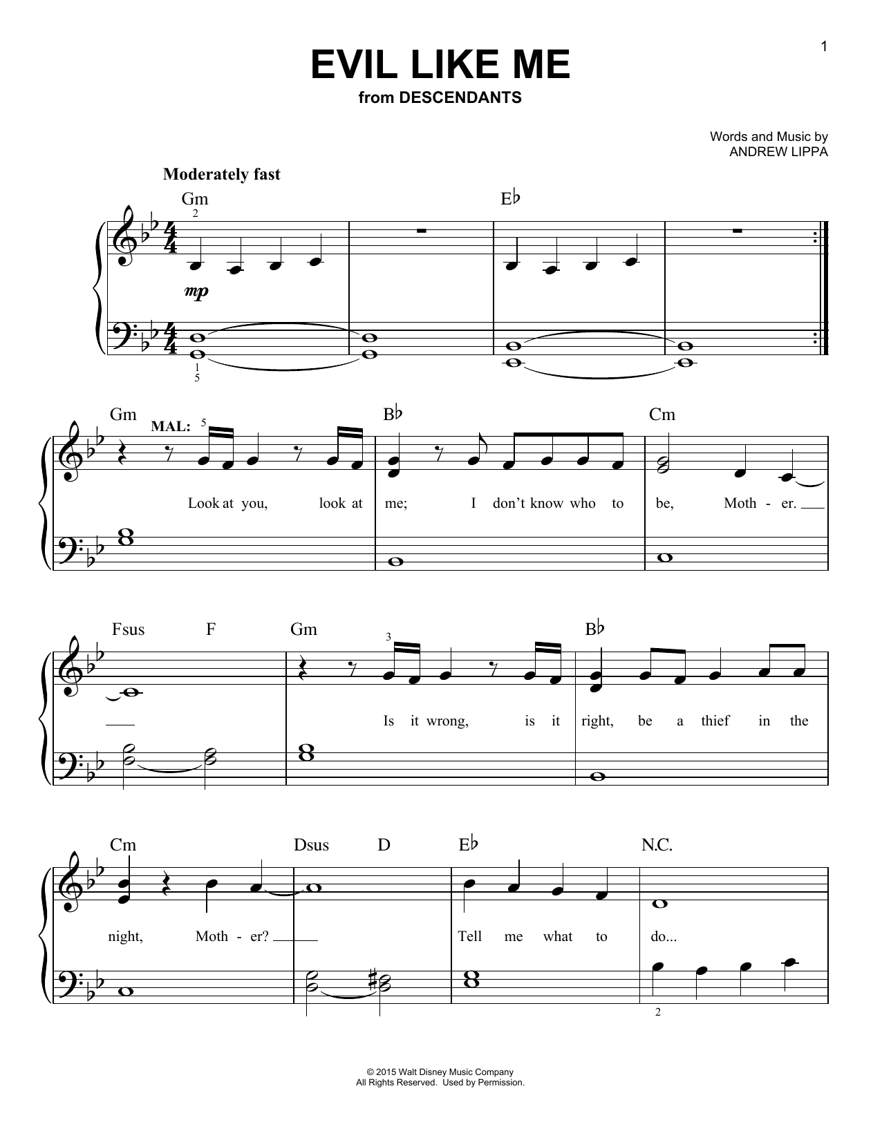 Andrew Lippa Evil Like Me From Disney S Descendants Sheet Music Download Pdf Score 162555