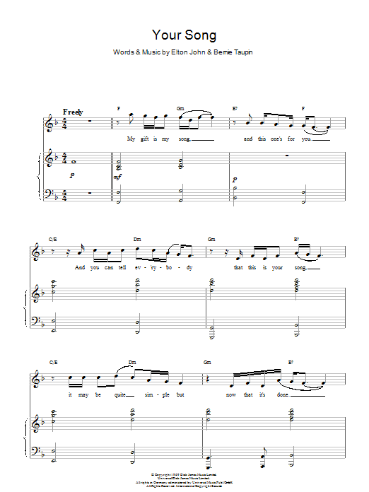 Elton John Your Song Sheet Music Notes & Chords for Piano & Vocal - Download or Print PDF