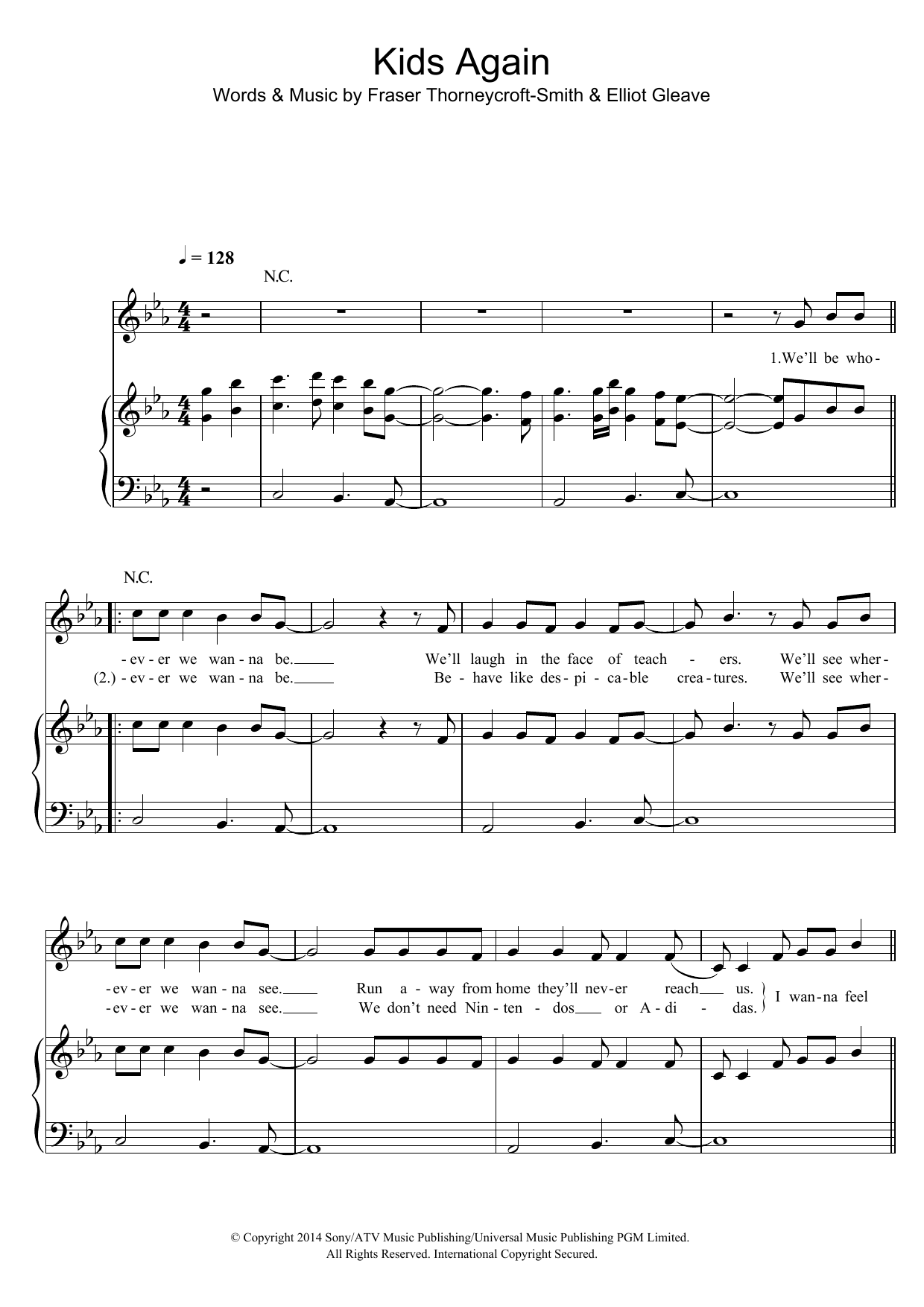 Example Kids Again Sheet Music Notes & Chords for Piano, Vocal & Guitar (Right-Hand Melody) - Download or Print PDF