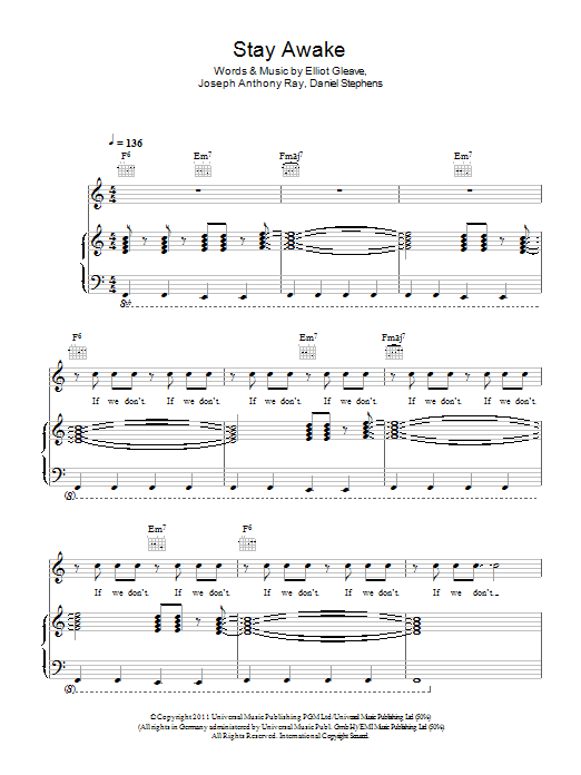 Example Stay Awake Sheet Music Notes & Chords for Piano, Vocal & Guitar (Right-Hand Melody) - Download or Print PDF