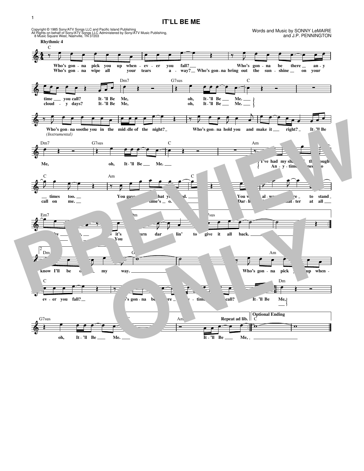 Exile It'll Be Me Sheet Music Notes & Chords for Lead Sheet / Fake Book - Download or Print PDF