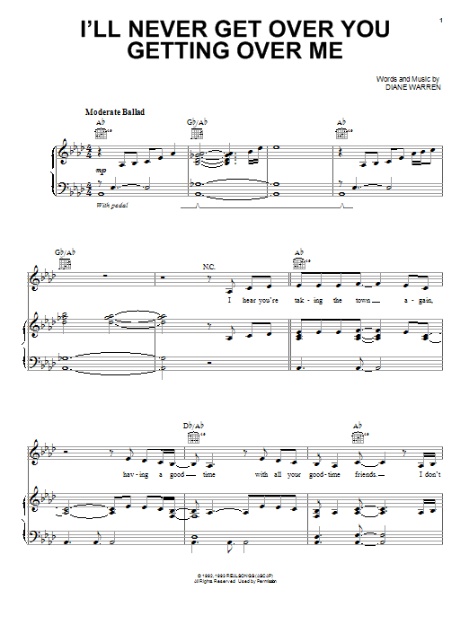 Expose I'll Never Get Over You Getting Over Me Sheet Music Notes & Chords for Piano, Vocal & Guitar (Right-Hand Melody) - Download or Print PDF