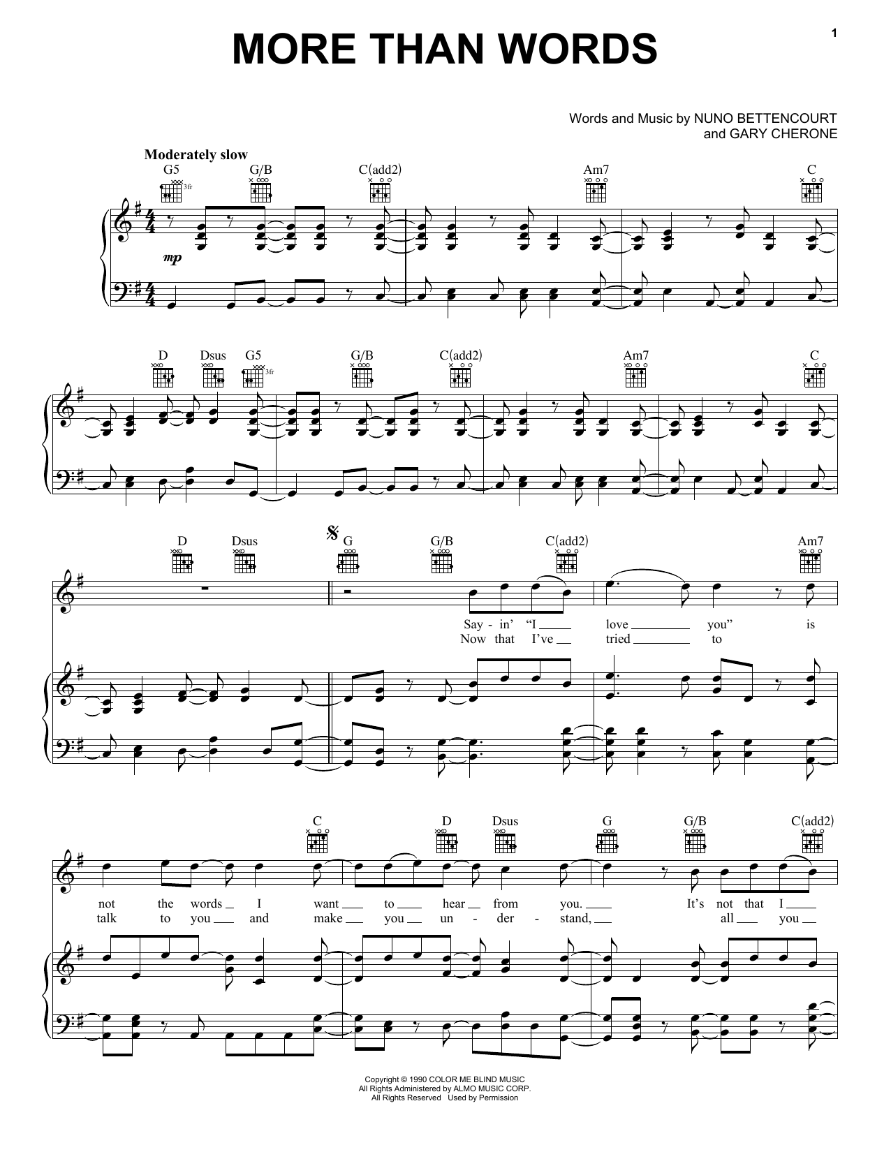 Extreme More Than Words Sheet Music Notes & Chords for Melody Line, Lyrics & Chords - Download or Print PDF