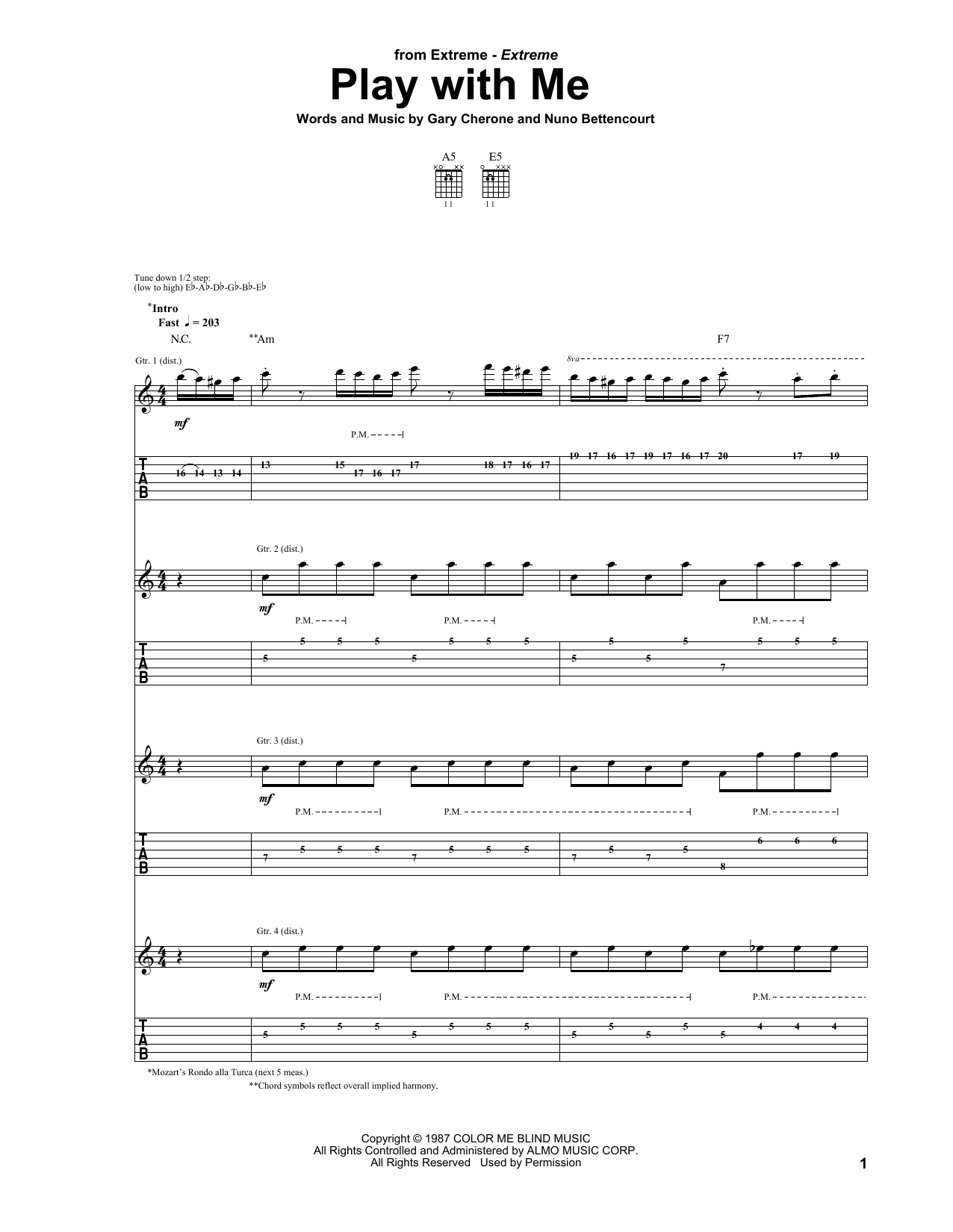 Extreme Play With Me Sheet Music Notes & Chords for Guitar Tab - Download or Print PDF