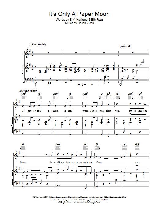 E.Y. Harburg It's Only A Paper Moon Sheet Music Notes & Chords for Real Book - Melody, Lyrics & Chords - C Instruments - Download or Print PDF