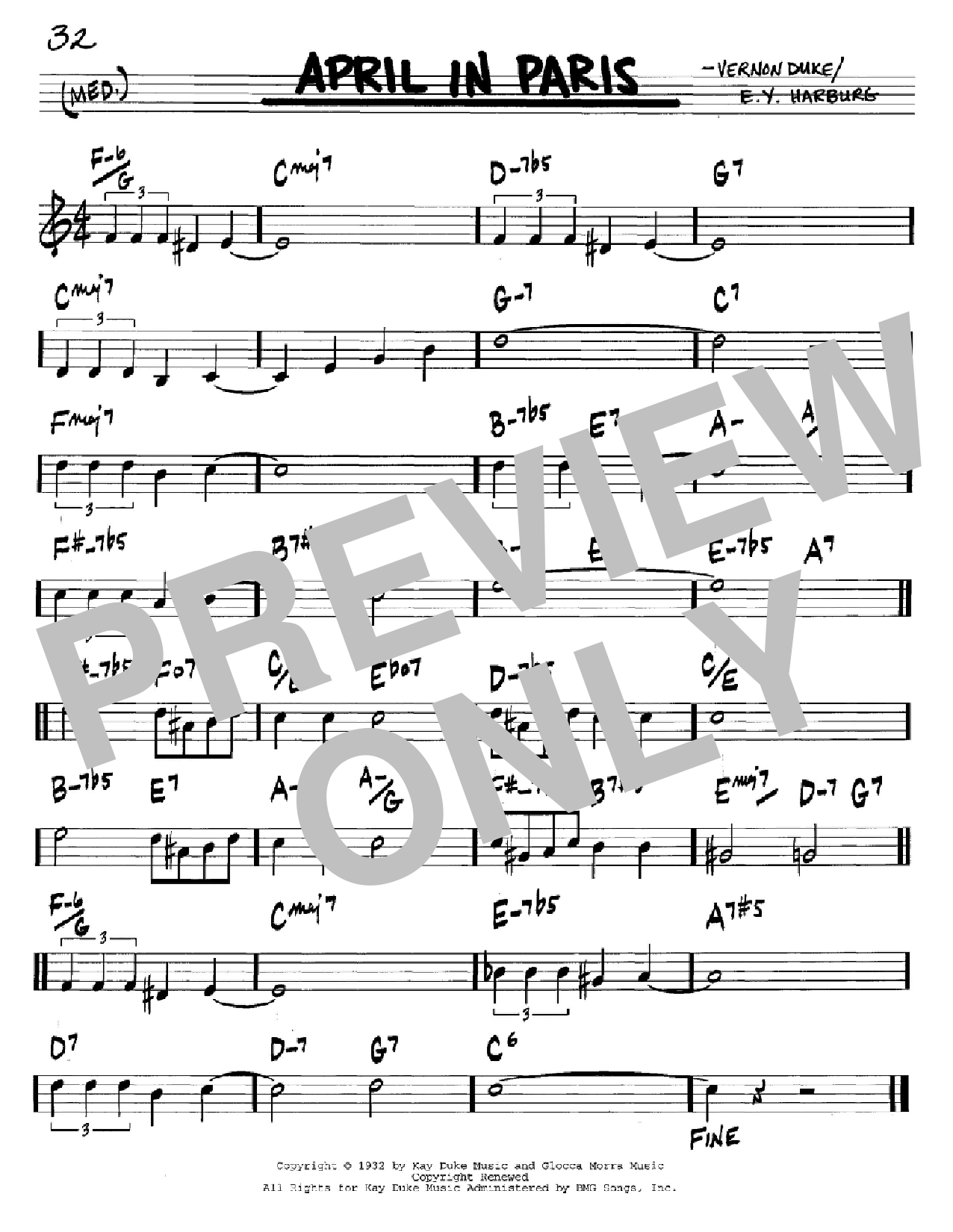 E.Y. Harburg April In Paris Sheet Music Notes & Chords for Real Book - Melody & Chords - Eb Instruments - Download or Print PDF