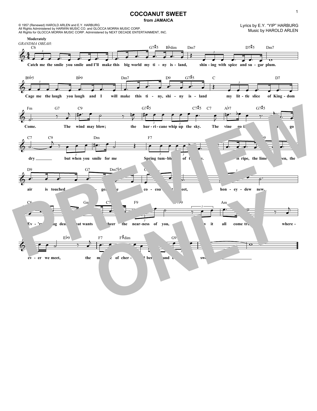 E.Y. Harburg Cocoanut Sweet Sheet Music Notes & Chords for Melody Line, Lyrics & Chords - Download or Print PDF