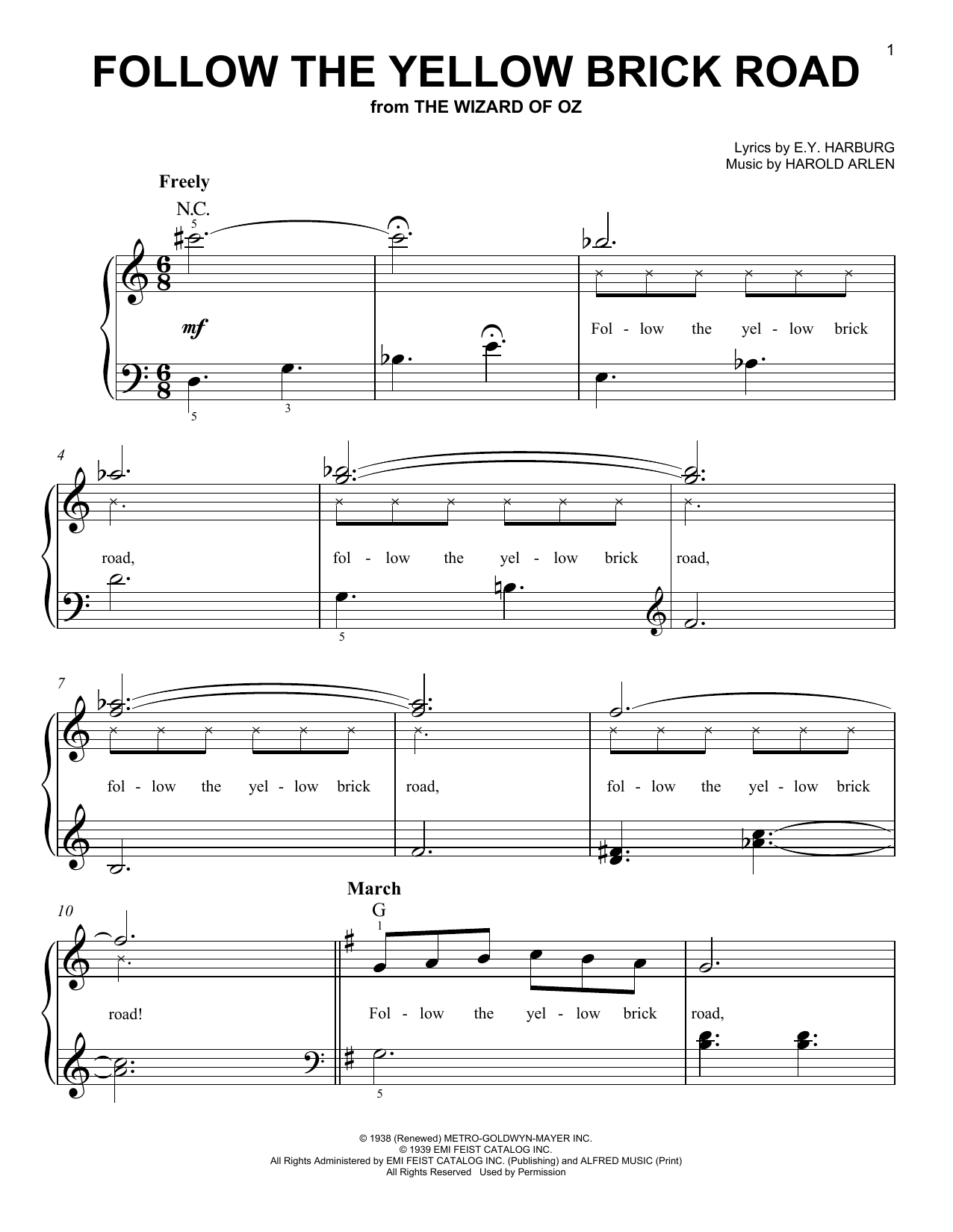 E.Y. Harburg Follow The Yellow Brick Road (from The Wizard Of Oz) Sheet Music Notes & Chords for Easy Piano - Download or Print PDF
