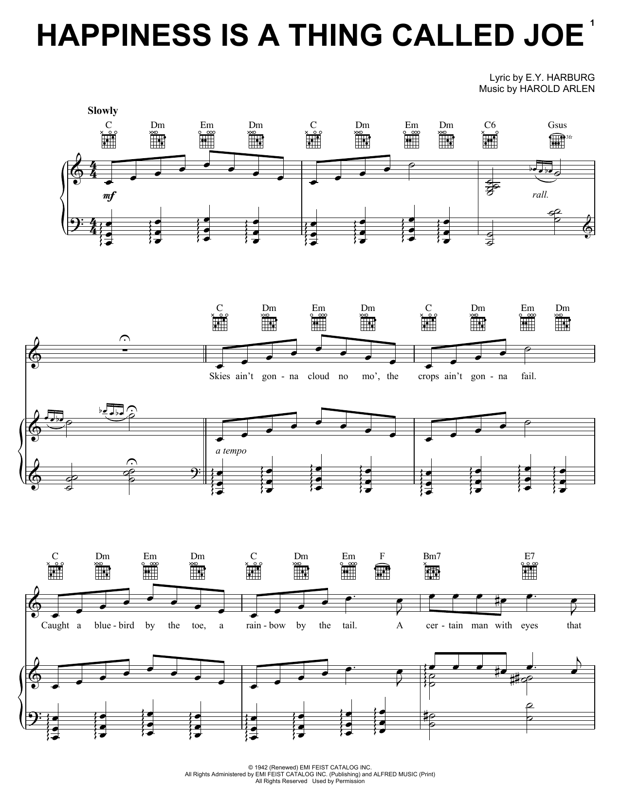 E.Y. Harburg Happiness Is A Thing Called Joe Sheet Music Notes & Chords for Piano, Vocal & Guitar (Right-Hand Melody) - Download or Print PDF