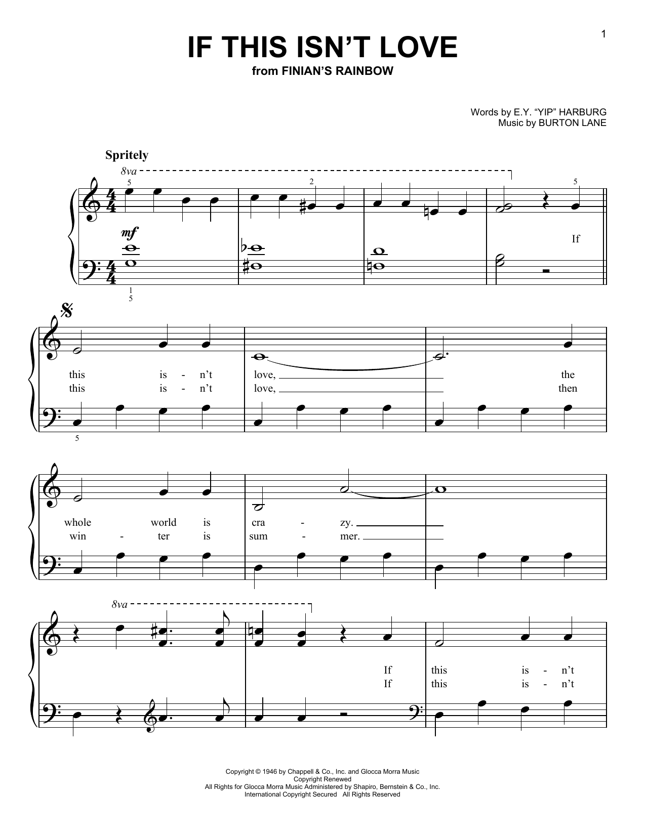 E.Y. Harburg If This Isn't Love (from Finian's Rainbow) Sheet Music Notes & Chords for Very Easy Piano - Download or Print PDF