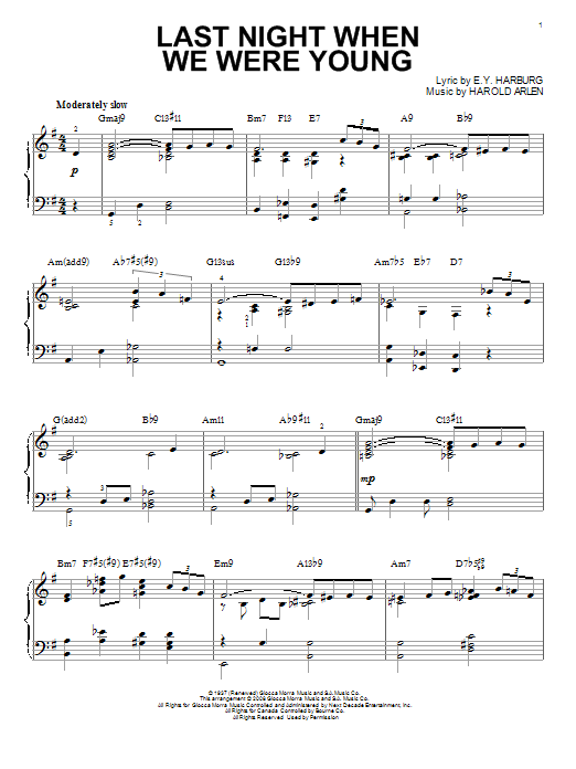 E.Y. Harburg Last Night When We Were Young [Jazz version] (arr. Brent Edstrom) Sheet Music Notes & Chords for Piano - Download or Print PDF