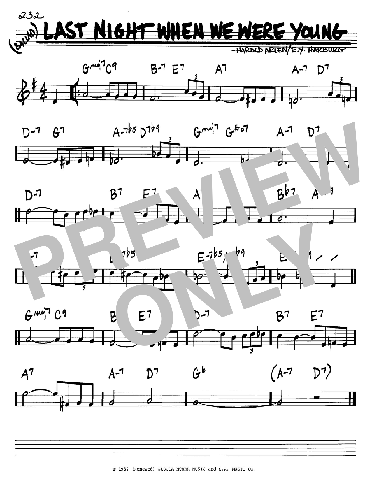 E.Y. Harburg Last Night When We Were Young Sheet Music Notes & Chords for Real Book - Melody & Chords - C Instruments - Download or Print PDF