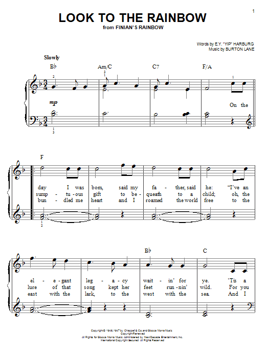 E.Y. Harburg Look To The Rainbow Sheet Music Notes & Chords for Easy Piano - Download or Print PDF