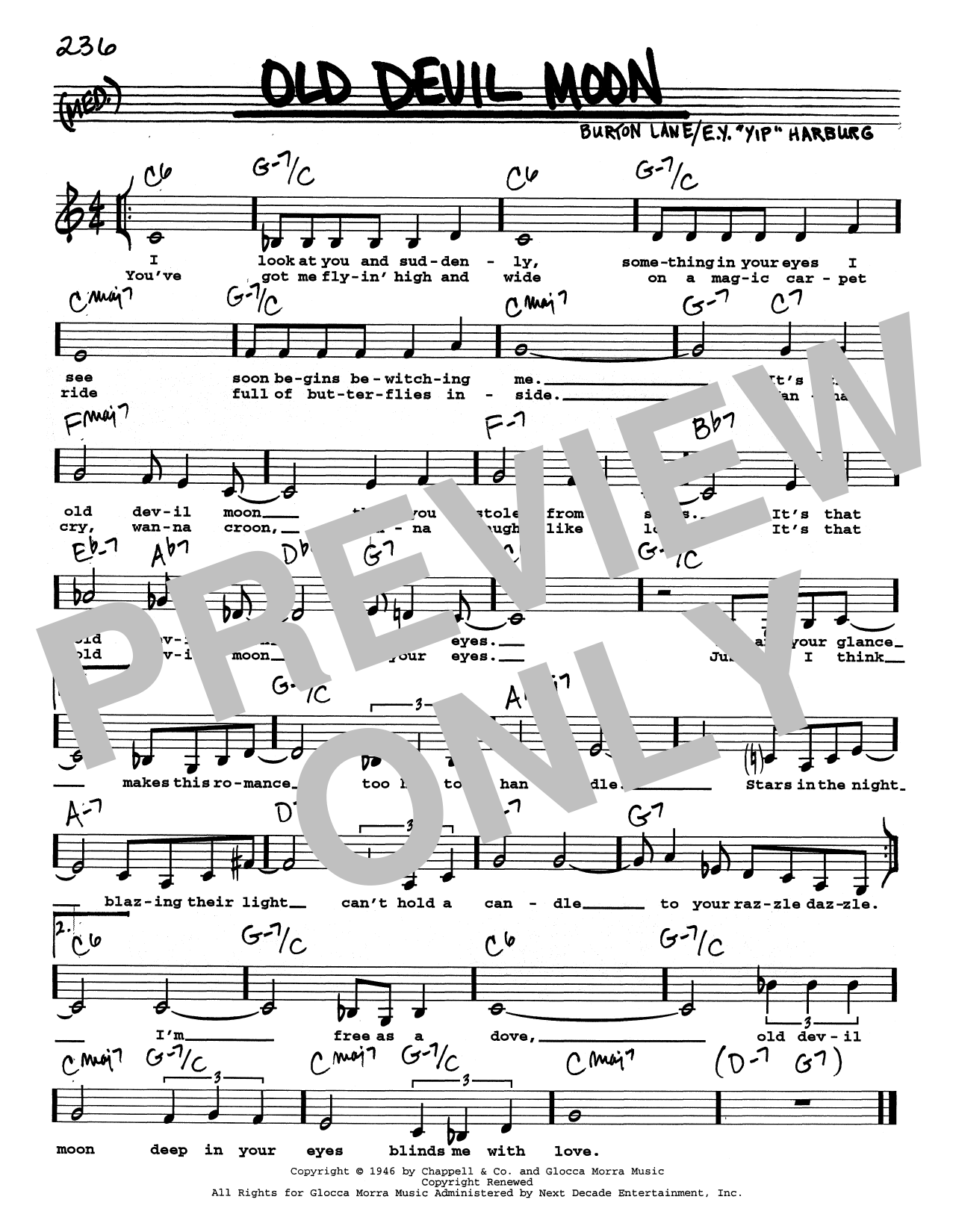 E.Y. Harburg Old Devil Moon (Low Voice) Sheet Music Notes & Chords for Real Book – Melody, Lyrics & Chords - Download or Print PDF