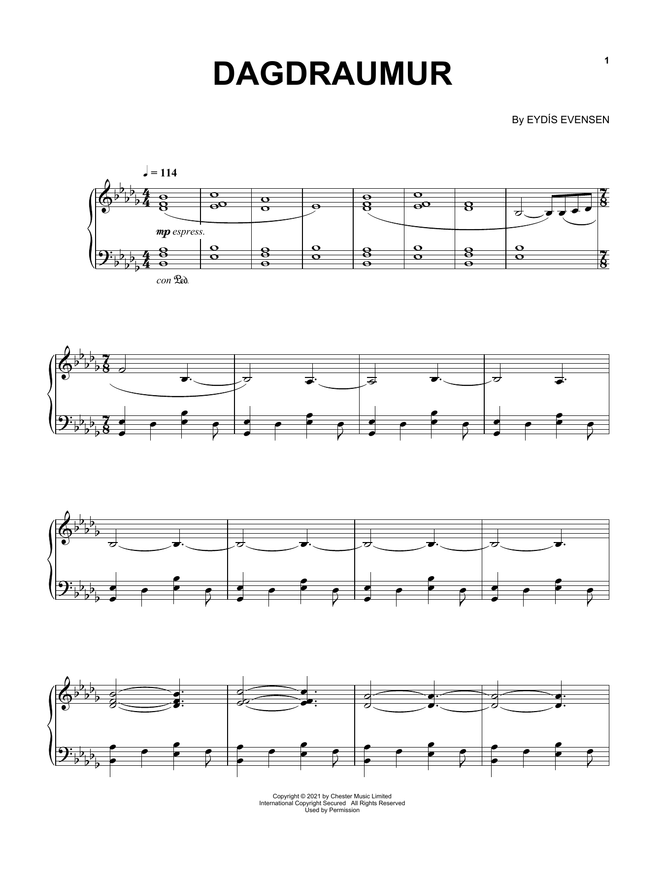 Eydís Evensen Dagdraumur Sheet Music Notes & Chords for Piano Solo - Download or Print PDF