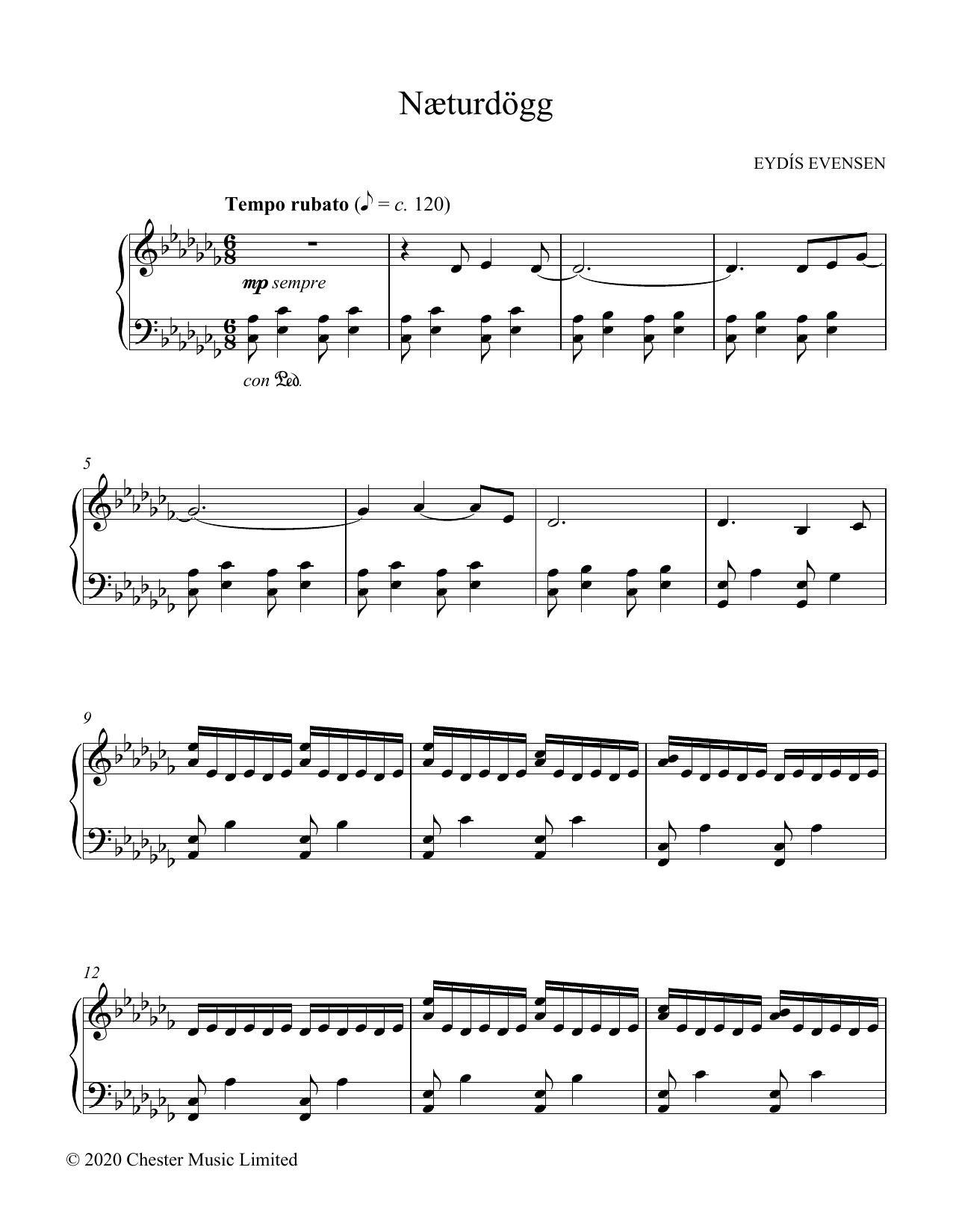 Eydis Evensen Næturdögg Sheet Music Notes & Chords for Piano Solo - Download or Print PDF