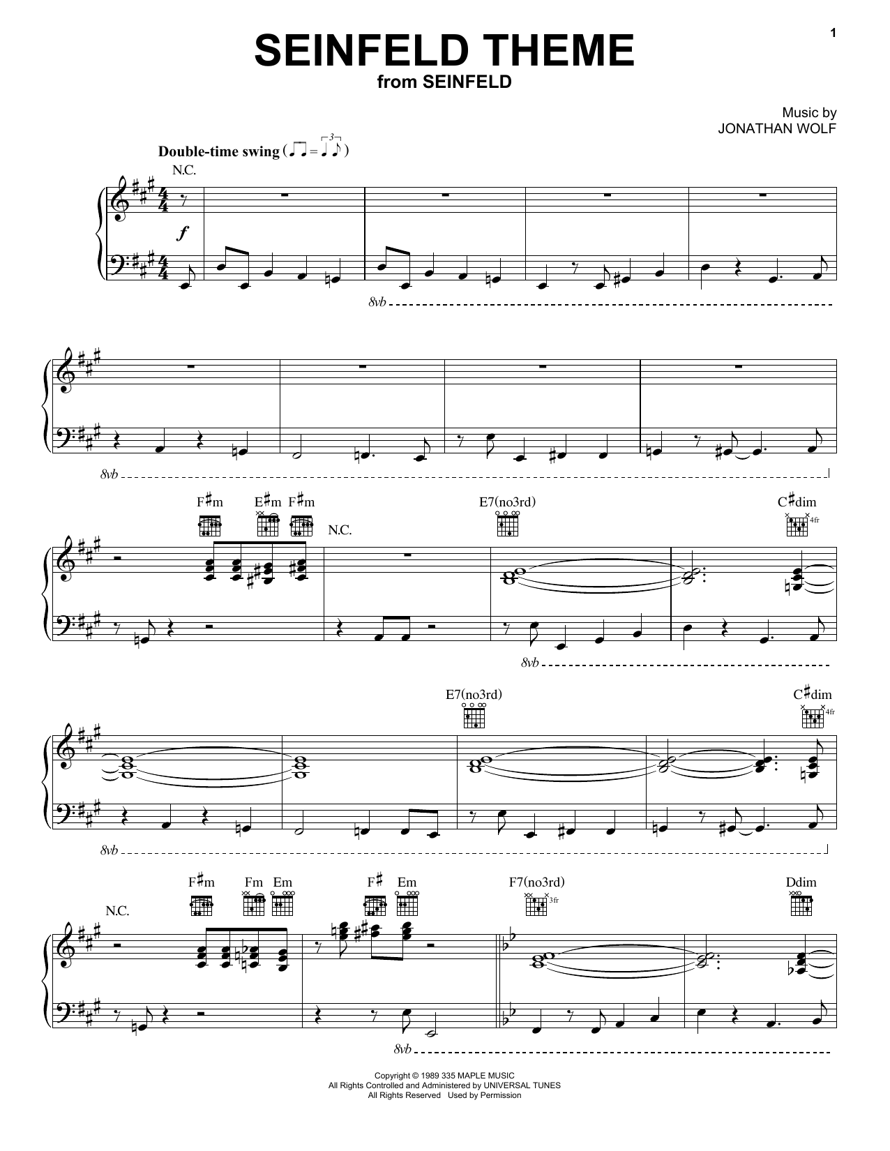 Ezra Koenig Seinfeld Theme Sheet Music Notes & Chords for Piano Solo - Download or Print PDF