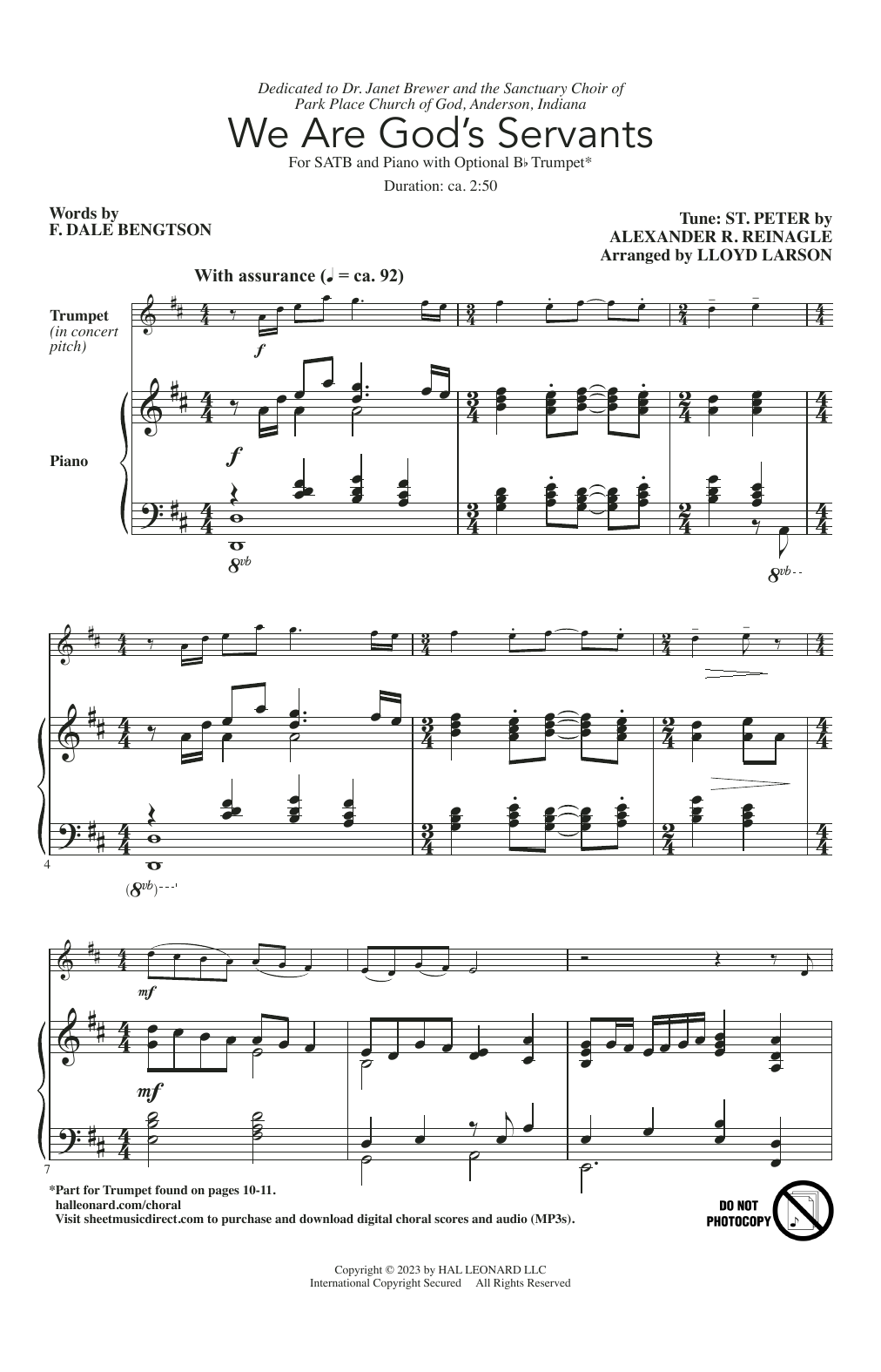 F. Dale Bengtson We Are God's Servants (arr. Lloyd Larson) Sheet Music Notes & Chords for SATB Choir - Download or Print PDF