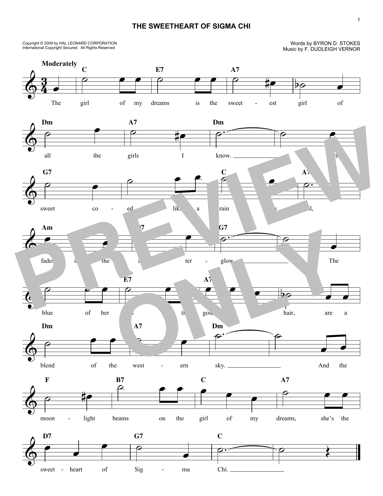 F. Dudleigh Vernor The Sweetheart Of Sigma Chi Sheet Music Notes & Chords for Piano, Vocal & Guitar Chords (Right-Hand Melody) - Download or Print PDF