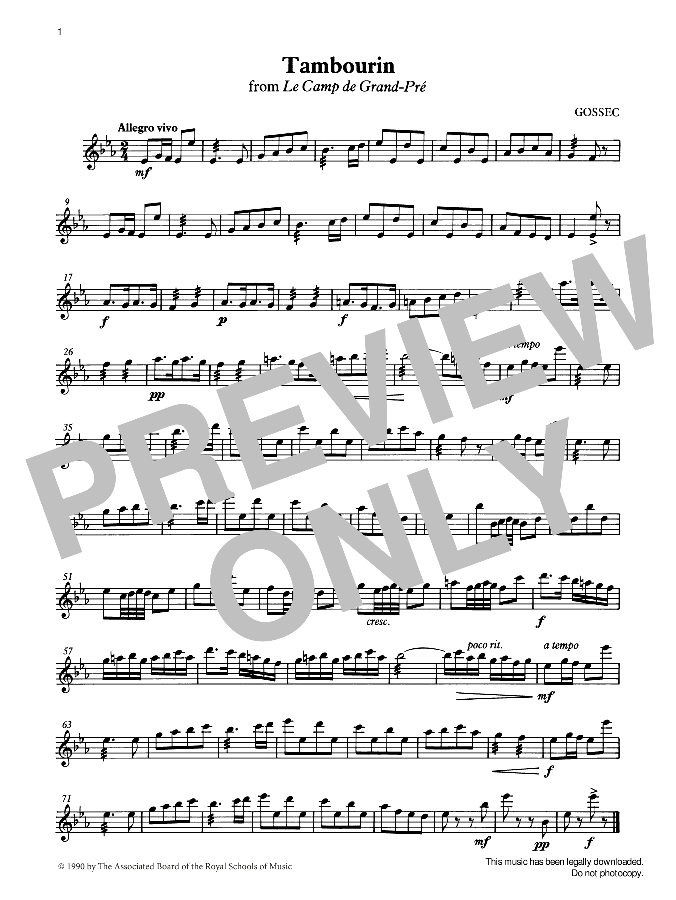 F. J. Gossec Tambourin from Graded Music for Tuned Percussion, Book III Sheet Music Notes & Chords for Percussion Solo - Download or Print PDF