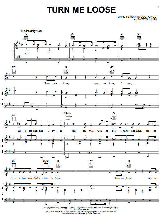 Fabian Turn Me Loose Sheet Music Notes & Chords for Piano, Vocal & Guitar (Right-Hand Melody) - Download or Print PDF