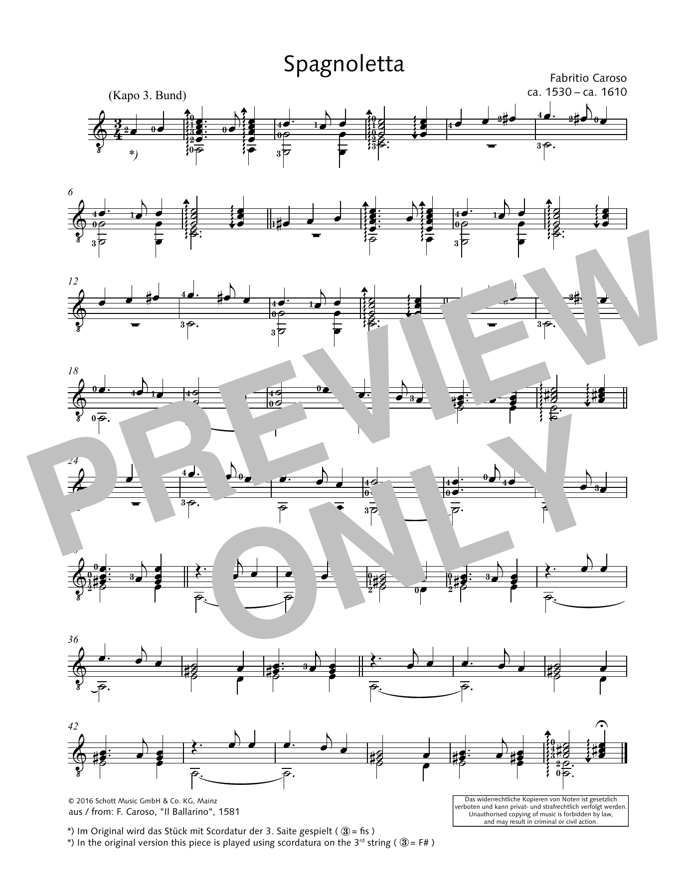 Fabritio Caroso Spagnoletta Sheet Music Notes & Chords for Solo Guitar - Download or Print PDF
