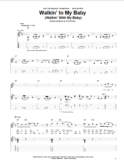 Fabulous Thunderbirds Walkin' To My Baby (Walkin' With My Baby) Sheet Music Notes & Chords for Guitar Tab - Download or Print PDF