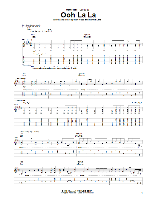Faces Ooh La La Sheet Music Notes & Chords for Guitar Tab - Download or Print PDF