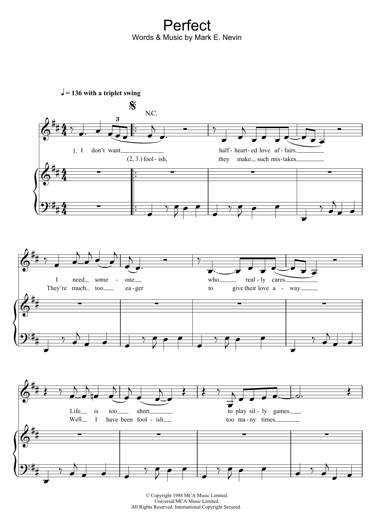 Fairground Attraction Perfect Sheet Music Notes & Chords for Lyrics & Chords - Download or Print PDF