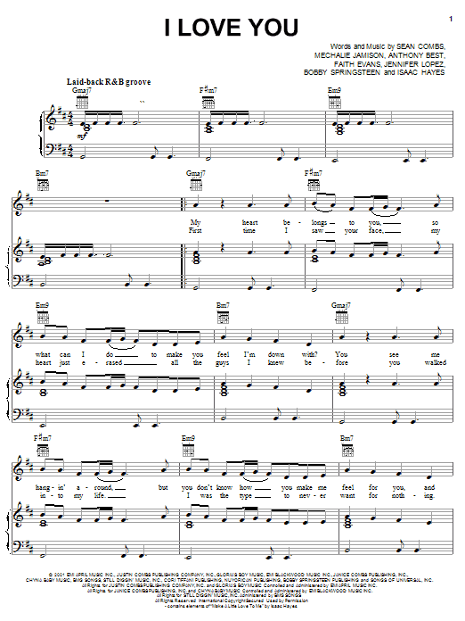 Faith Evans I Love You Sheet Music Notes & Chords for Piano, Vocal & Guitar (Right-Hand Melody) - Download or Print PDF