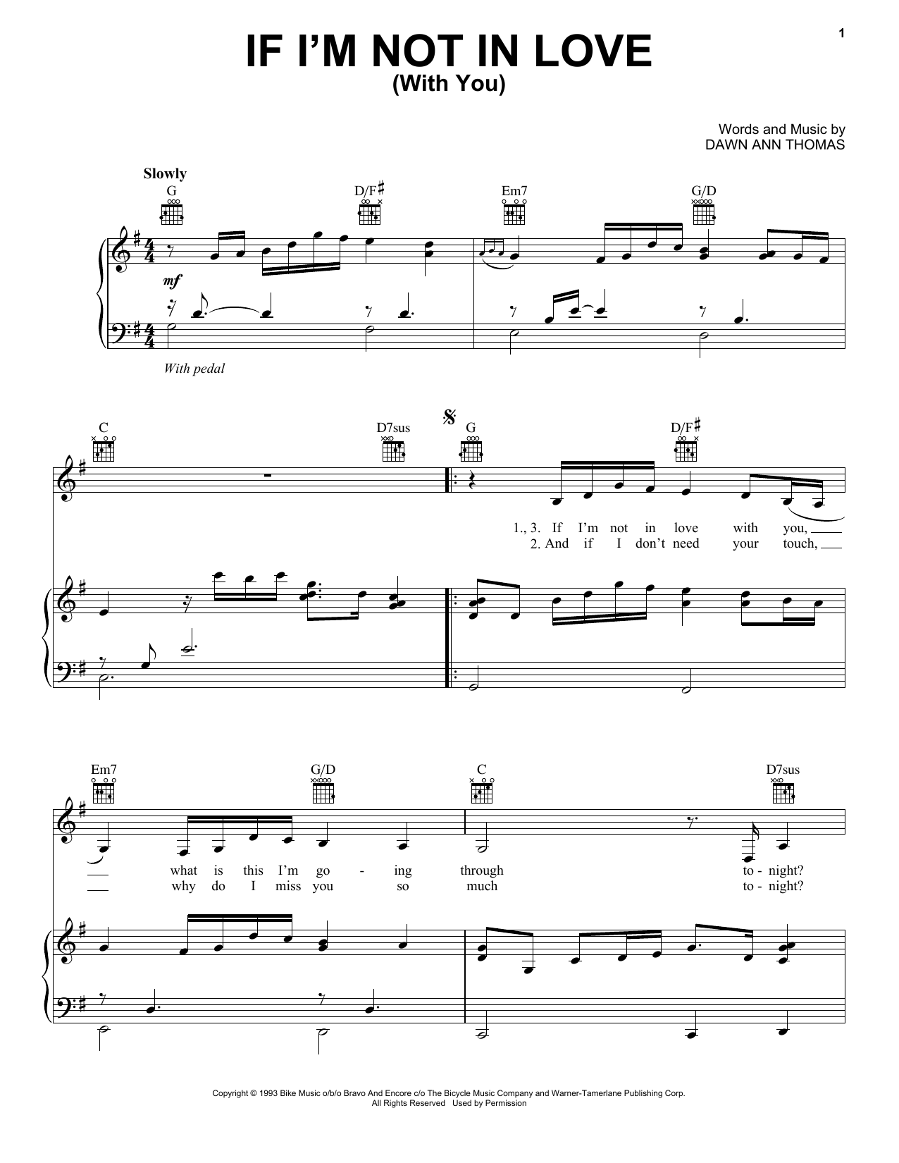 Faith Hill If I'm Not In Love (With You) Sheet Music Notes & Chords for Piano, Vocal & Guitar (Right-Hand Melody) - Download or Print PDF