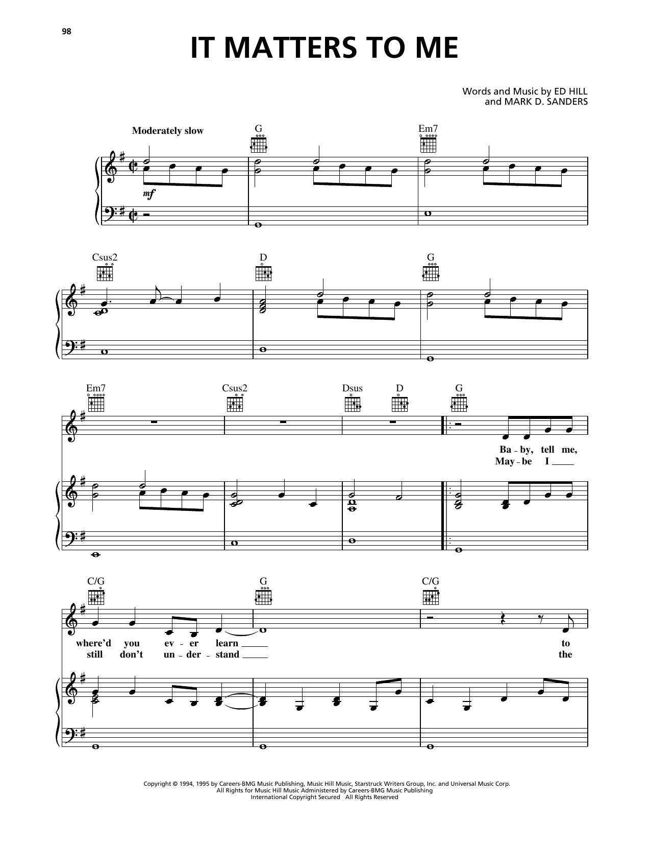Faith Hill It Matters To Me Sheet Music Notes & Chords for Piano, Vocal & Guitar Chords (Right-Hand Melody) - Download or Print PDF