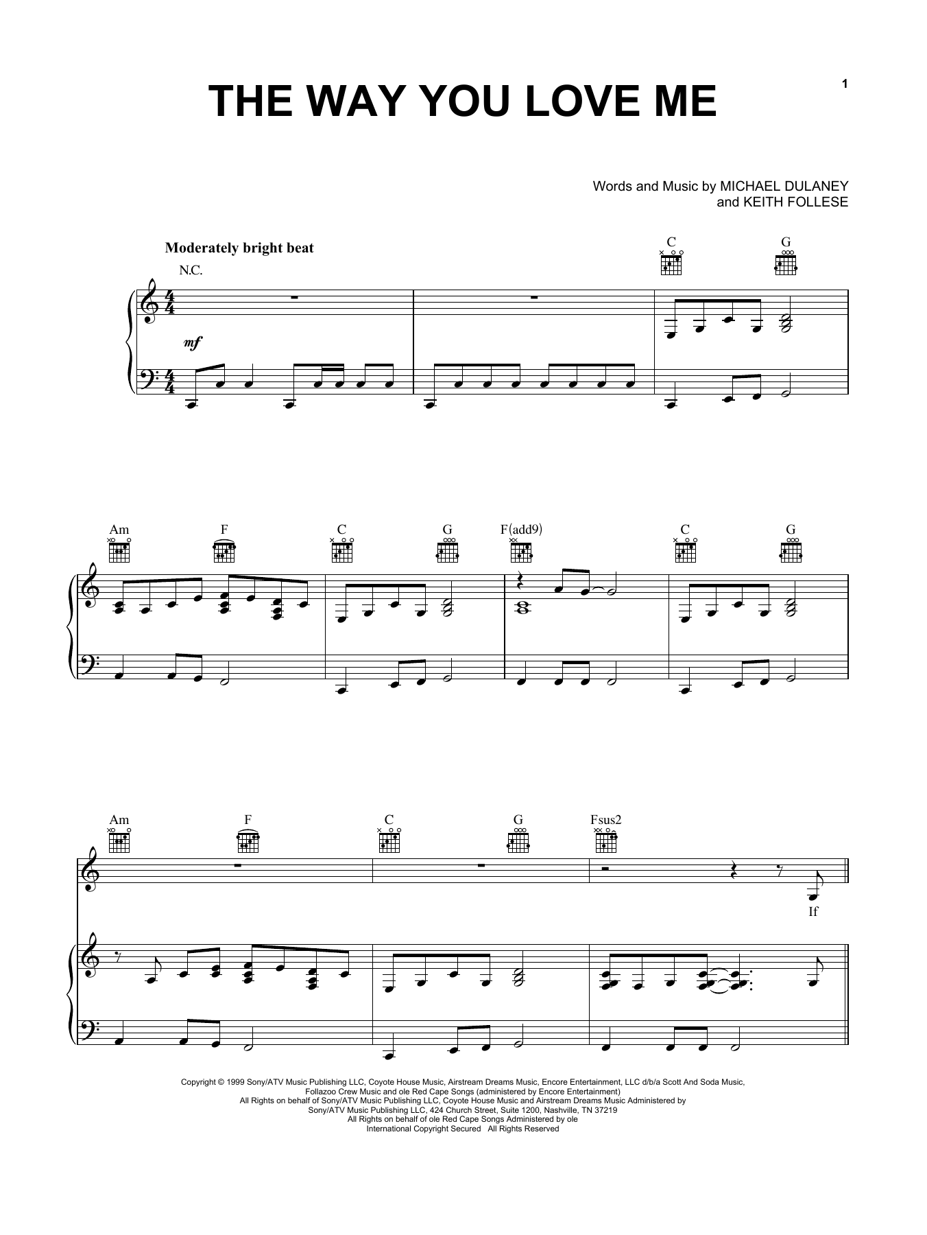Faith Hill The Way You Love Me sheet music notes and chords. Download Printable PDF.