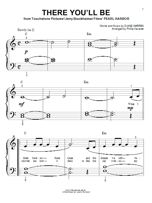 Phillip Keveren There You'll Be Sheet Music Notes & Chords for Piano (Big Notes) - Download or Print PDF