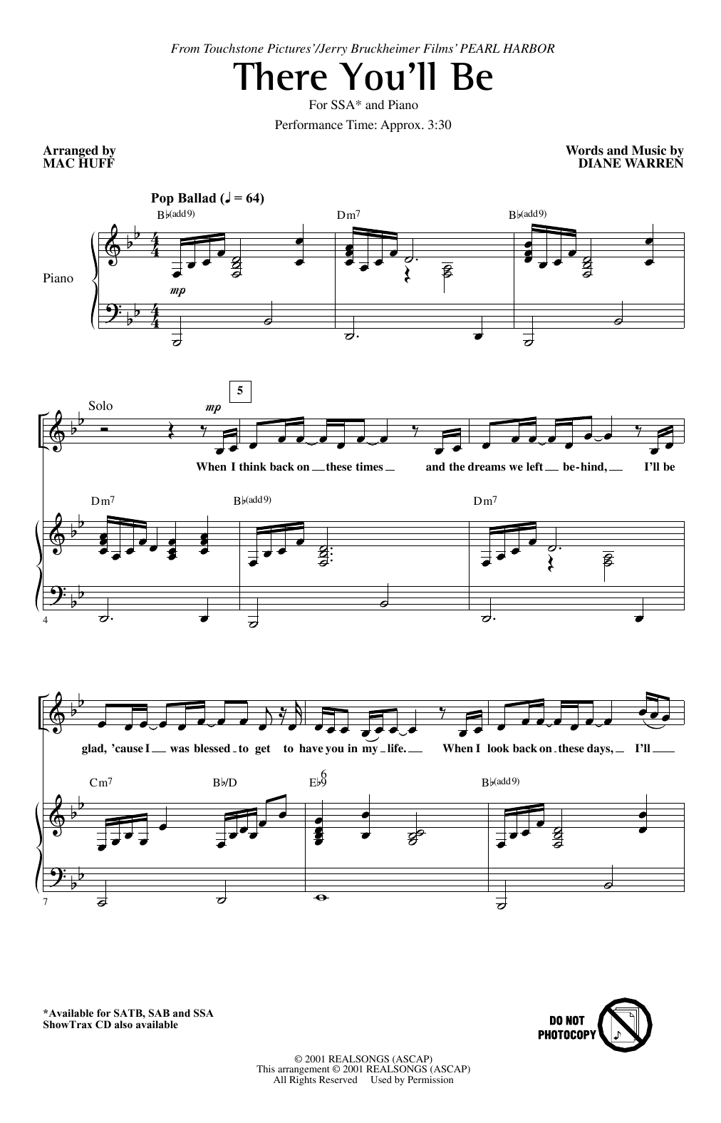 Faith Hill There You'll Be (from Pearl Harbor) (arr. Mac Huff) Sheet Music Notes & Chords for SAB Choir - Download or Print PDF