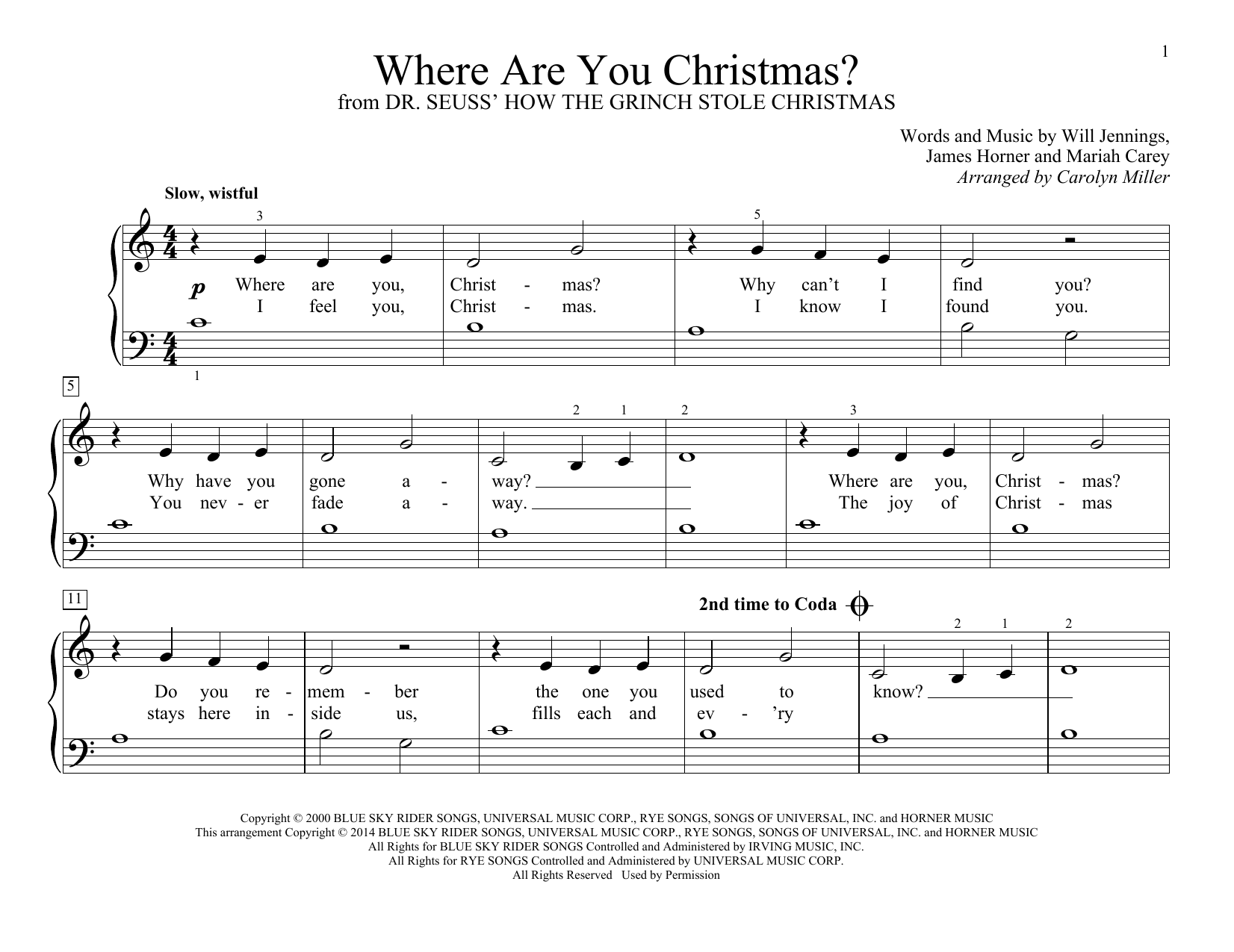 Faith Hill Where Are You Christmas? (arr. Carolyn Miller) (from How The Grinch Stole Christmas) Sheet Music Notes & Chords for Educational Piano - Download or Print PDF