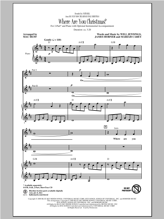 Faith Hill Where Are You Christmas? (arr. Mac Huff) (from How The Grinch Stole Christmas) Sheet Music Notes & Chords for 2-Part Choir - Download or Print PDF