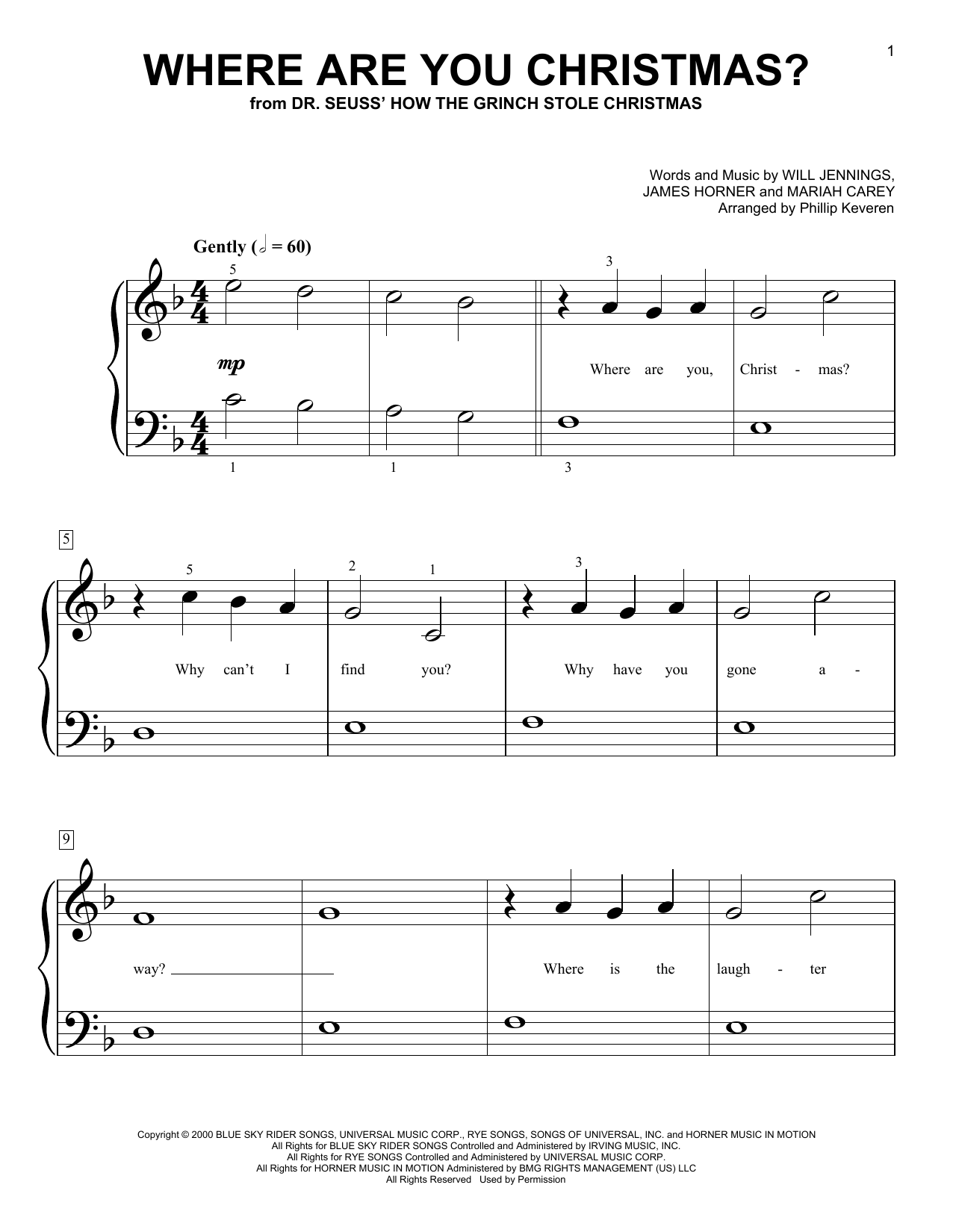 Faith Hill Where Are You Christmas? (arr. Phillip Keveren) (from How The Grinch Stole Christmas) Sheet Music Notes & Chords for Big Note Piano - Download or Print PDF