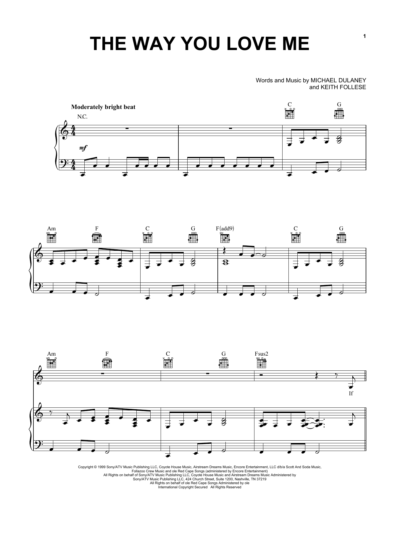 Preview Faith Hill The Way You Love Me Pop sheet music, notes and chords for Piano (Big Notes), SKU: 58424 The Way You Love Me sheet music