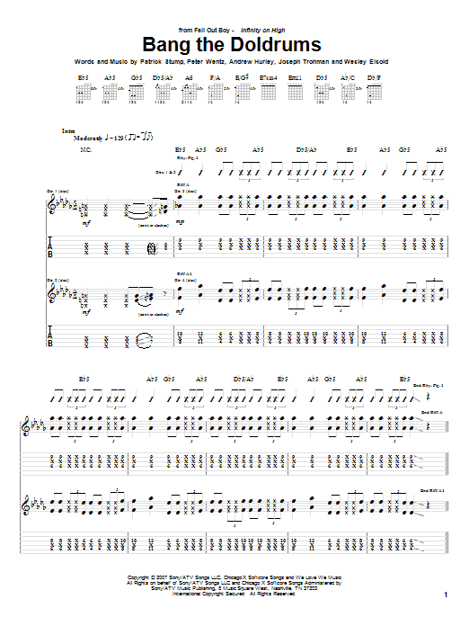 Fall Out Boy Bang The Doldrums Sheet Music Notes & Chords for Guitar Tab - Download or Print PDF